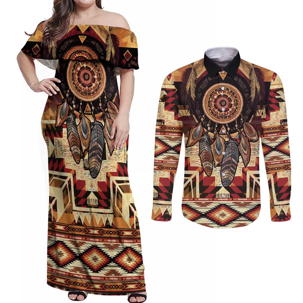 Make America Native Again Couples Matching Off Shoulder Maxi Dress and Long Sleeve Button Shirt Indigenous Peoples Day - Wonder Print Shop