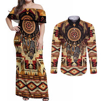 Make America Native Again Couples Matching Off Shoulder Maxi Dress and Long Sleeve Button Shirt Indigenous Peoples Day - Wonder Print Shop