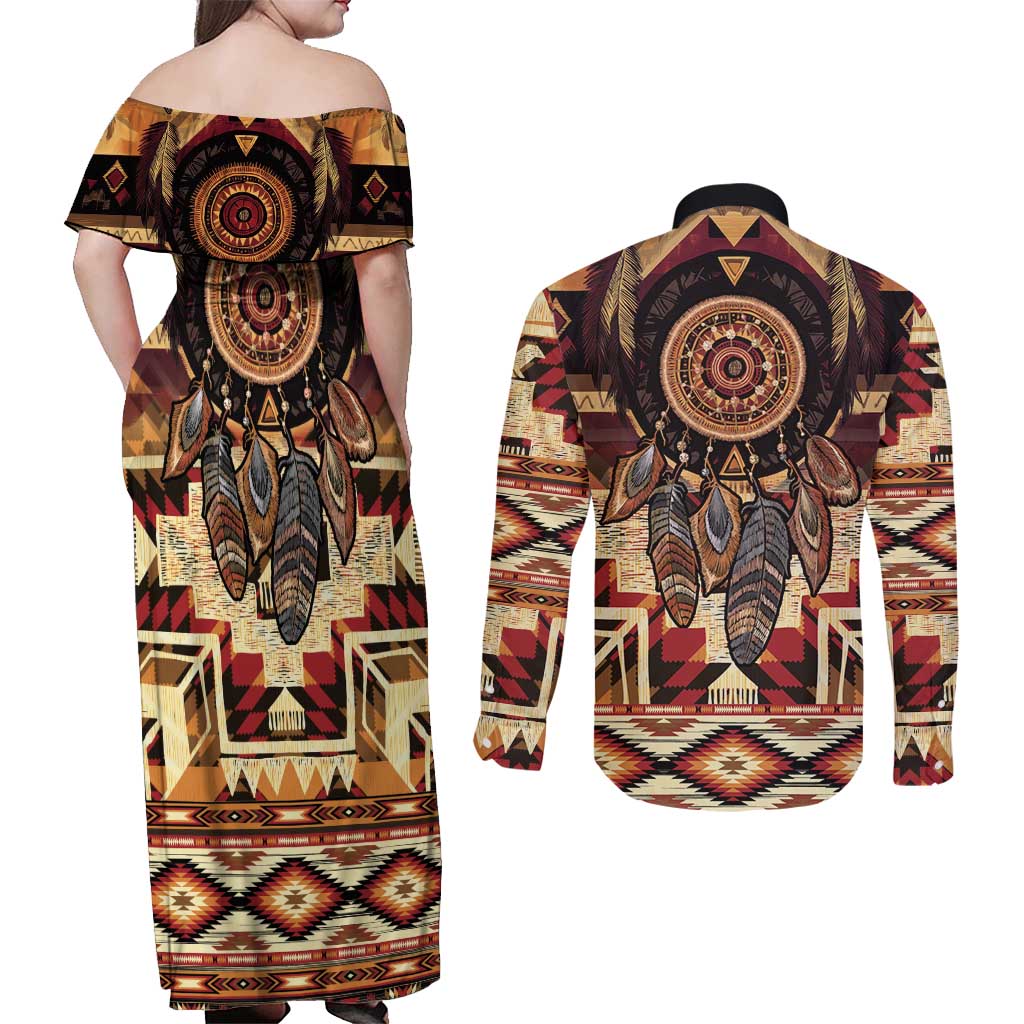 Make America Native Again Couples Matching Off Shoulder Maxi Dress and Long Sleeve Button Shirt Indigenous Peoples Day - Wonder Print Shop