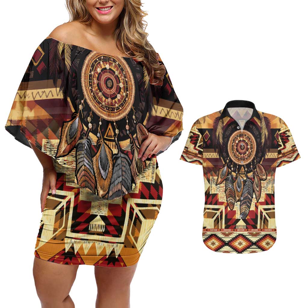 Make America Native Again Couples Matching Off Shoulder Short Dress and Hawaiian Shirt Indigenous Peoples Day - Wonder Print Shop