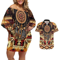 Make America Native Again Couples Matching Off Shoulder Short Dress and Hawaiian Shirt Indigenous Peoples Day - Wonder Print Shop