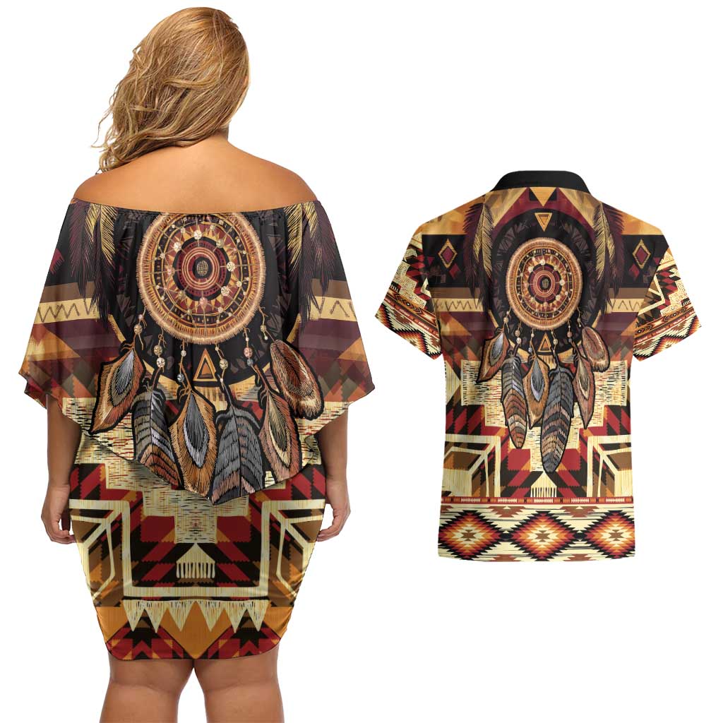 Make America Native Again Couples Matching Off Shoulder Short Dress and Hawaiian Shirt Indigenous Peoples Day - Wonder Print Shop