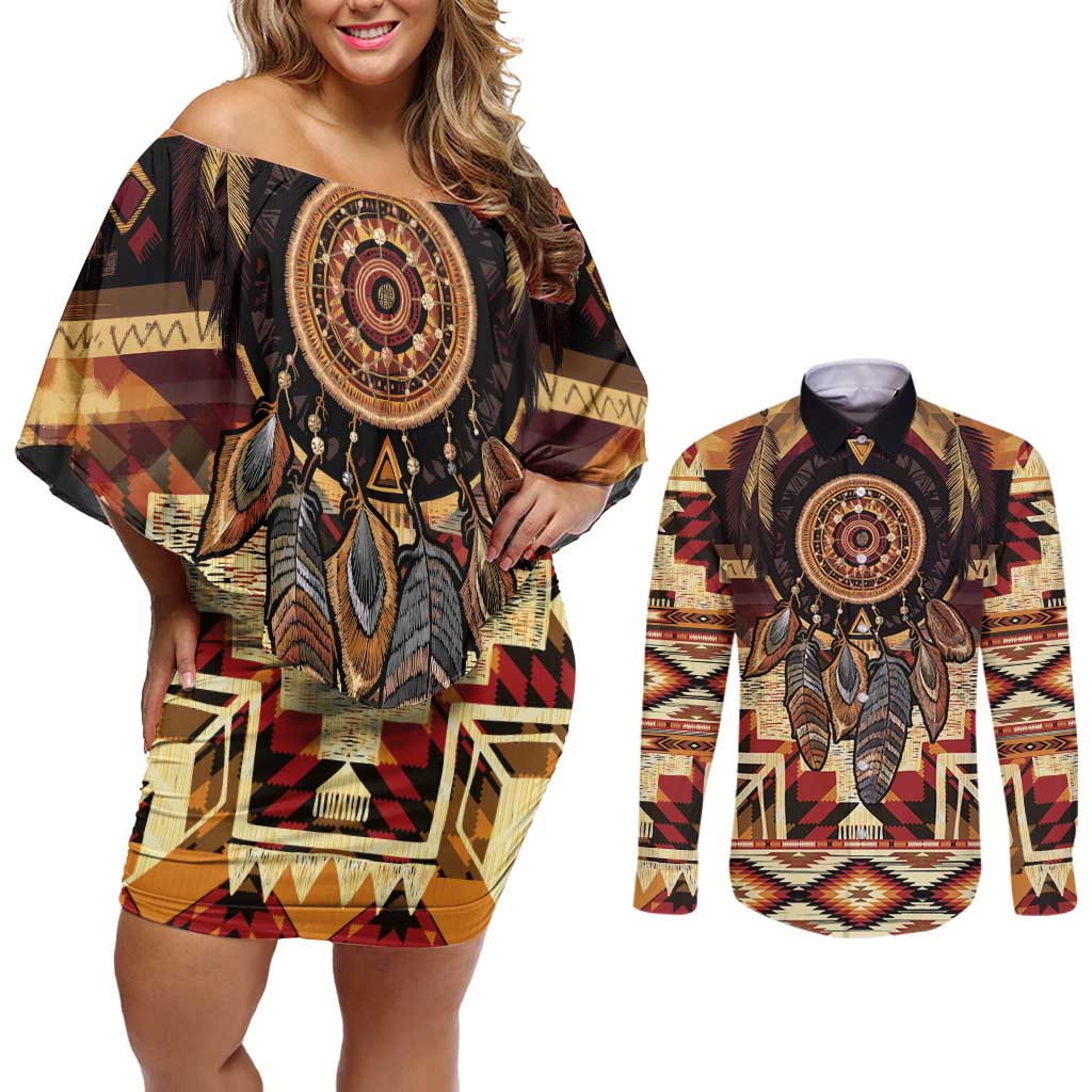 Make America Native Again Couples Matching Off Shoulder Short Dress and Long Sleeve Button Shirt Indigenous Peoples Day - Wonder Print Shop
