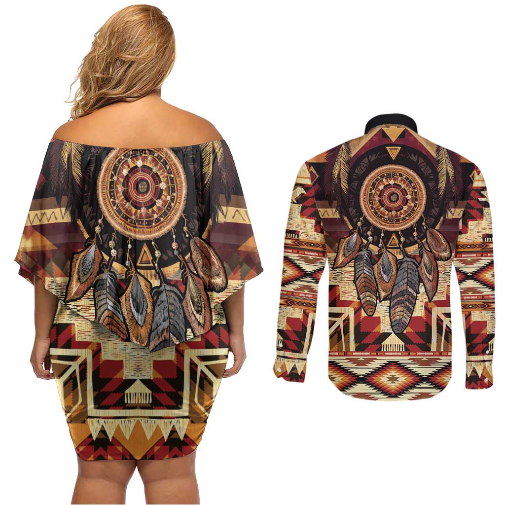 Make America Native Again Couples Matching Off Shoulder Short Dress and Long Sleeve Button Shirt Indigenous Peoples Day - Wonder Print Shop