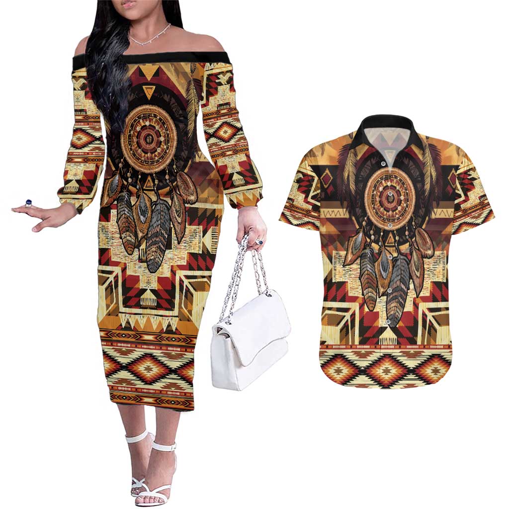 Make America Native Again Couples Matching Off The Shoulder Long Sleeve Dress and Hawaiian Shirt Indigenous Peoples Day - Wonder Print Shop