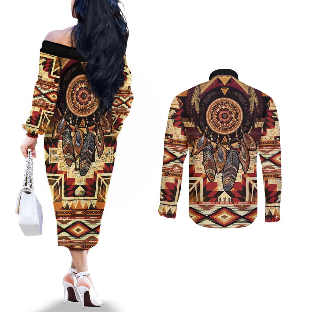 Make America Native Again Couples Matching Off The Shoulder Long Sleeve Dress and Long Sleeve Button Shirt Indigenous Peoples Day - Wonder Print Shop