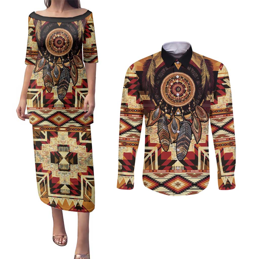 Make America Native Again Couples Matching Puletasi and Long Sleeve Button Shirt Indigenous Peoples Day - Wonder Print Shop