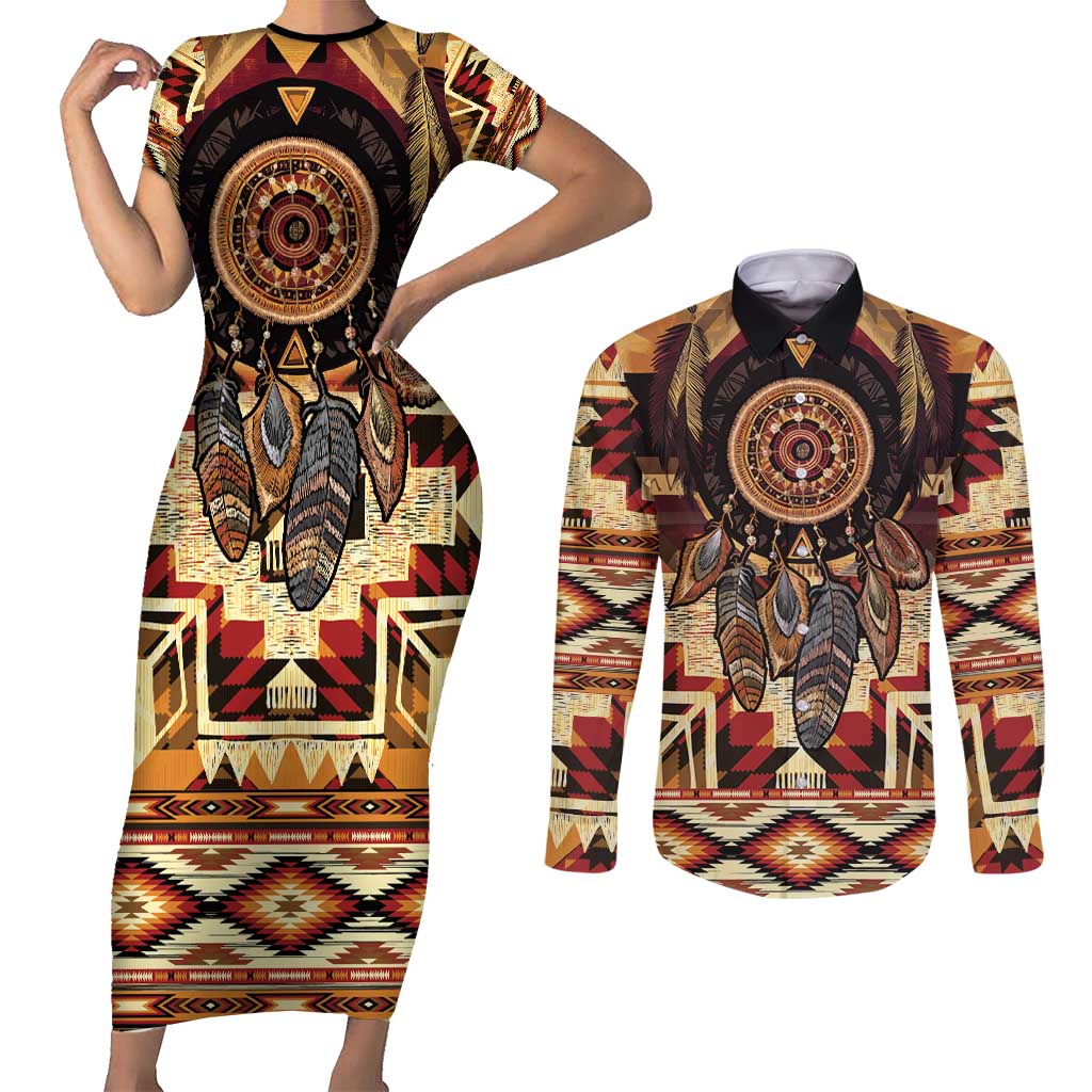 Make America Native Again Couples Matching Short Sleeve Bodycon Dress and Long Sleeve Button Shirt Indigenous Peoples Day - Wonder Print Shop