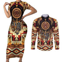 Make America Native Again Couples Matching Short Sleeve Bodycon Dress and Long Sleeve Button Shirt Indigenous Peoples Day - Wonder Print Shop