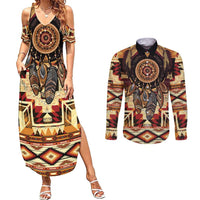 Make America Native Again Couples Matching Summer Maxi Dress and Long Sleeve Button Shirt Indigenous Peoples Day - Wonder Print Shop