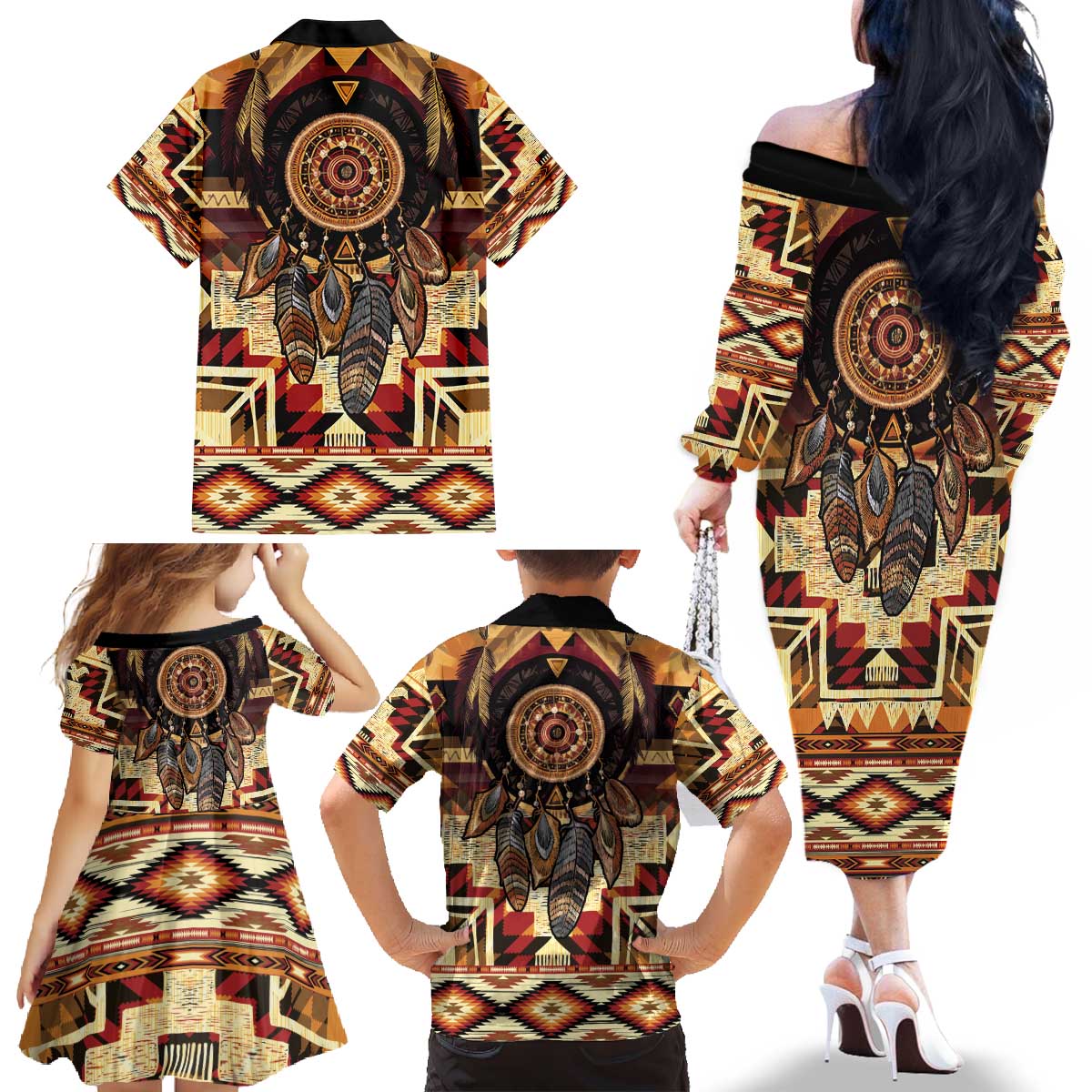Make America Native Again Family Matching Off The Shoulder Long Sleeve Dress and Hawaiian Shirt Indigenous Peoples Day - Wonder Print Shop
