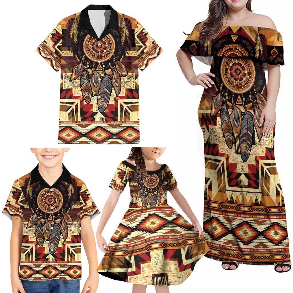 Make America Native Again Family Matching Off Shoulder Maxi Dress and Hawaiian Shirt Indigenous Peoples Day - Wonder Print Shop