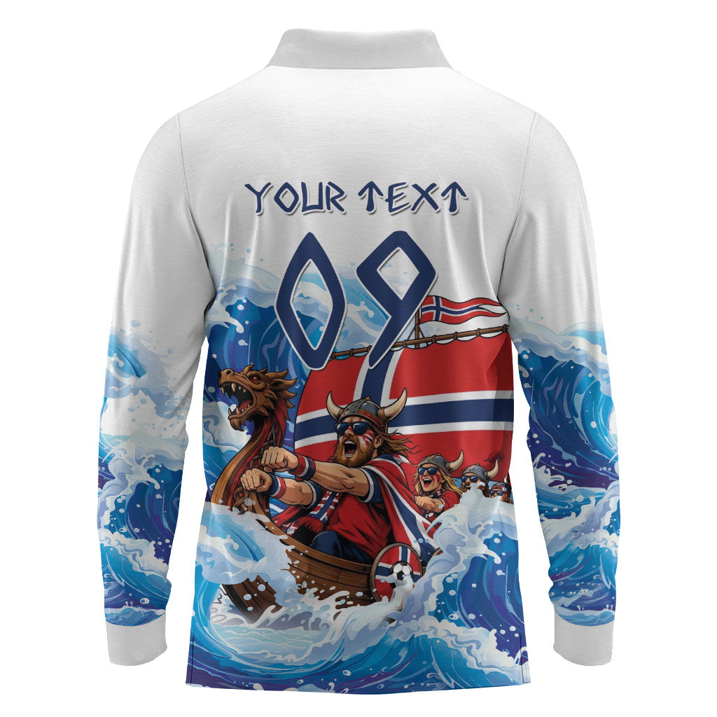 Custom Norway Viking Row - Alt for Norge Long Sleeve Polo Shirt Norge Football Supporter Wave Edition