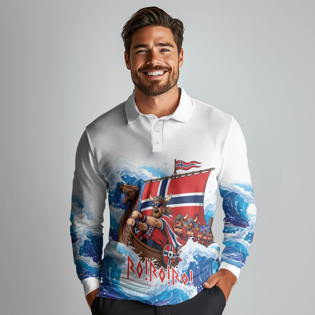 Custom Norway Viking Row - Alt for Norge Long Sleeve Polo Shirt Norge Football Supporter Wave Edition