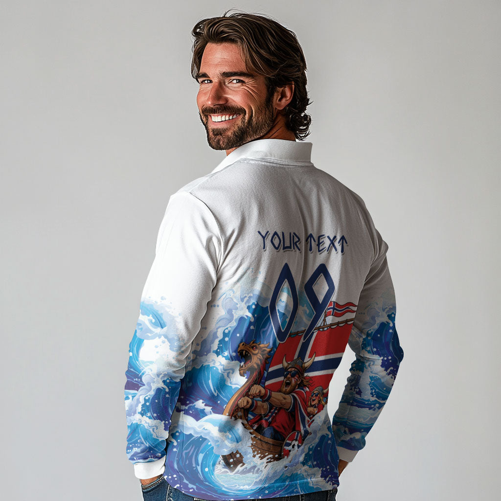 Custom Norway Viking Row - Alt for Norge Long Sleeve Polo Shirt Norge Football Supporter Wave Edition