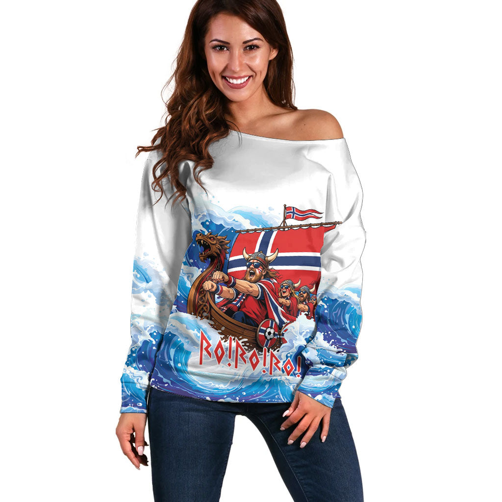 Custom Norway Viking Row - Alt for Norge Off Shoulder Sweater Norge Football Supporter Wave Edition