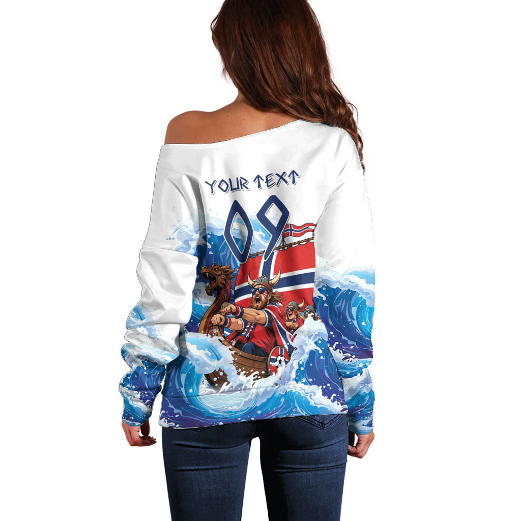 Custom Norway Viking Row - Alt for Norge Off Shoulder Sweater Norge Football Supporter Wave Edition