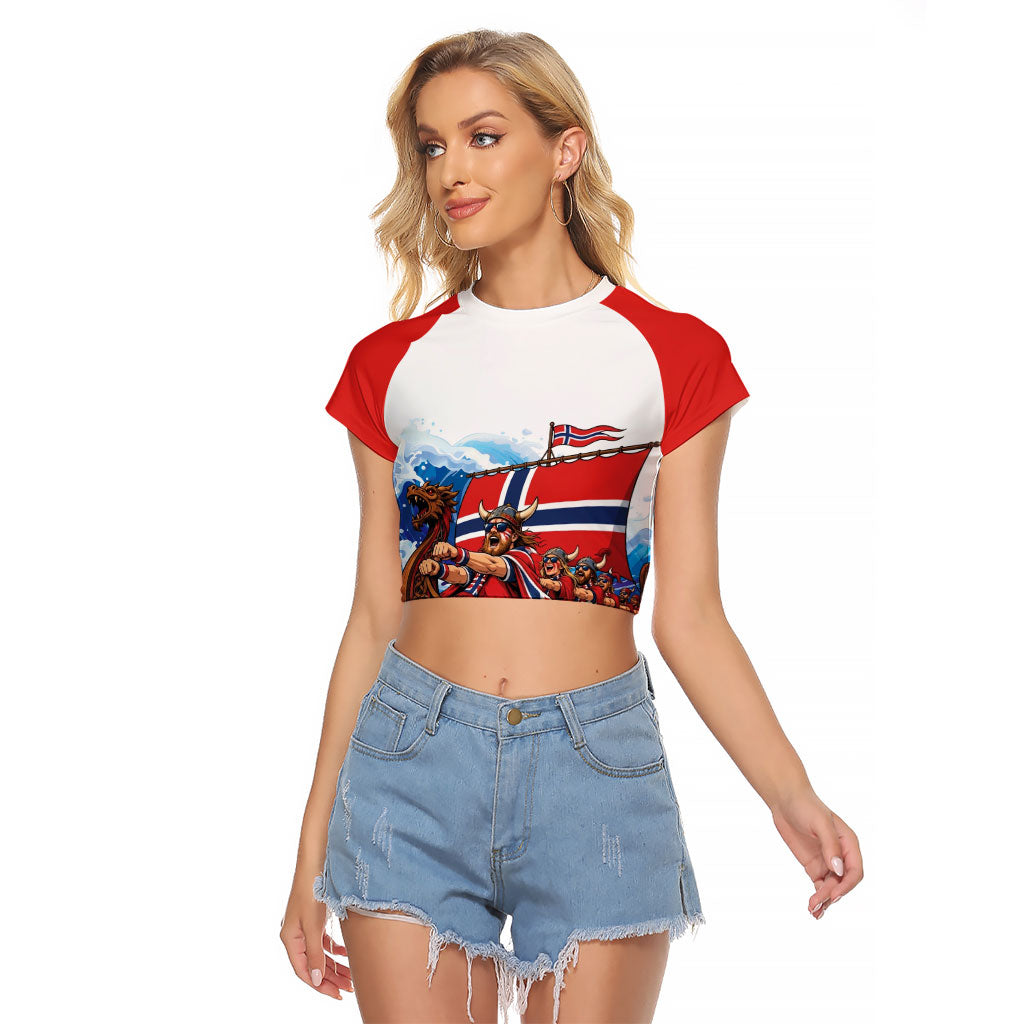 Custom Norway Viking Row - Alt for Norge Raglan Cropped T Shirt Norge Football Supporter Wave Edition