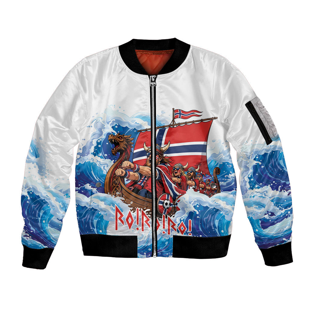 Custom Norway Viking Row - Alt for Norge Sleeve Zip Bomber Jacket Norge Football Supporter Wave Edition