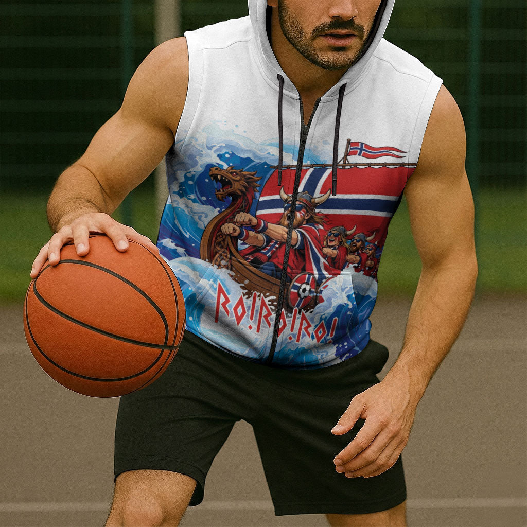 Custom Norway Viking Row - Alt for Norge Sleeveless Zip Hoodie Norge Football Supporter Wave Edition