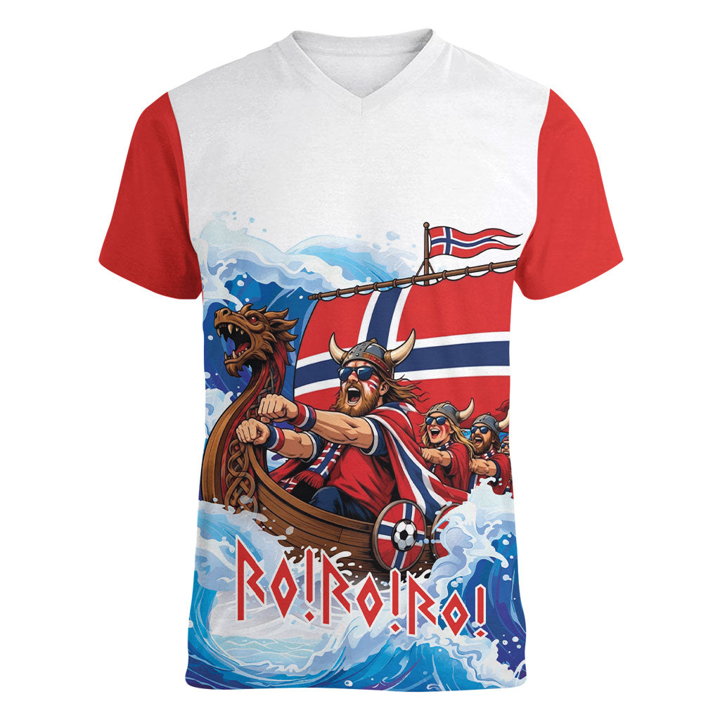 Custom Norway Viking Row - Alt for Norge Women V-Neck T-Shirt Norge Football Supporter Wave Edition