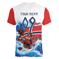 Custom Norway Viking Row - Alt for Norge Women V-Neck T-Shirt Norge Football Supporter Wave Edition