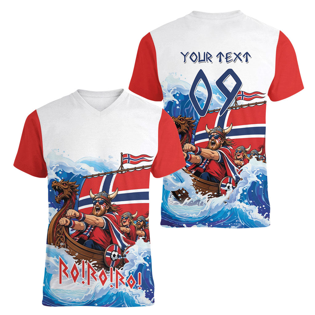 Custom Norway Viking Row - Alt for Norge Women V-Neck T-Shirt Norge Football Supporter Wave Edition