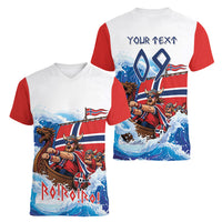 Custom Norway Viking Row - Alt for Norge Women V-Neck T-Shirt Norge Football Supporter Wave Edition