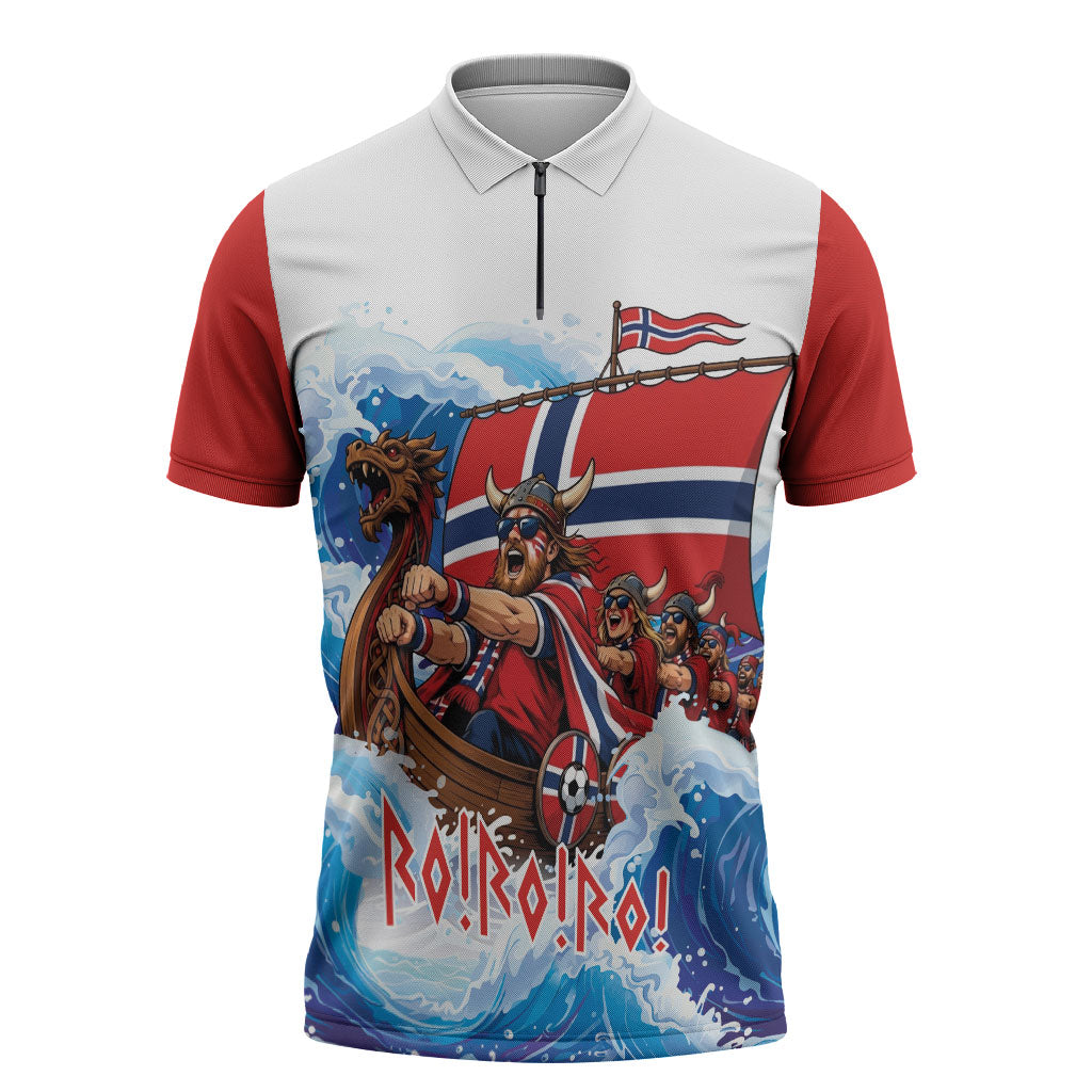 Custom Norway Viking Row - Alt for Norge Zipper Polo Shirt Norge Football Supporter Wave Edition