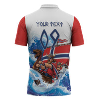 Custom Norway Viking Row - Alt for Norge Zipper Polo Shirt Norge Football Supporter Wave Edition