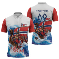 Custom Norway Viking Row - Alt for Norge Zipper Polo Shirt Norge Football Supporter Wave Edition