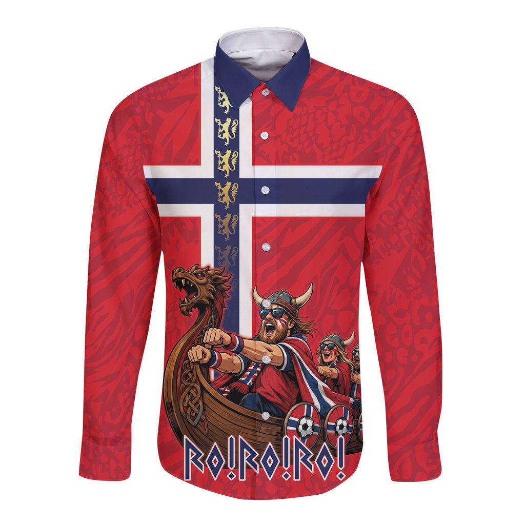 Custom Norway Viking Row - Alt for Norge Long Sleeve Button Shirt Norge Football Supporter Flag Edition