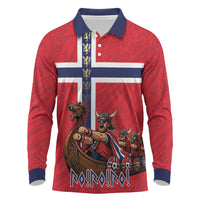Custom Norway Viking Row - Alt for Norge Long Sleeve Polo Shirt Norge Football Supporter Flag Edition