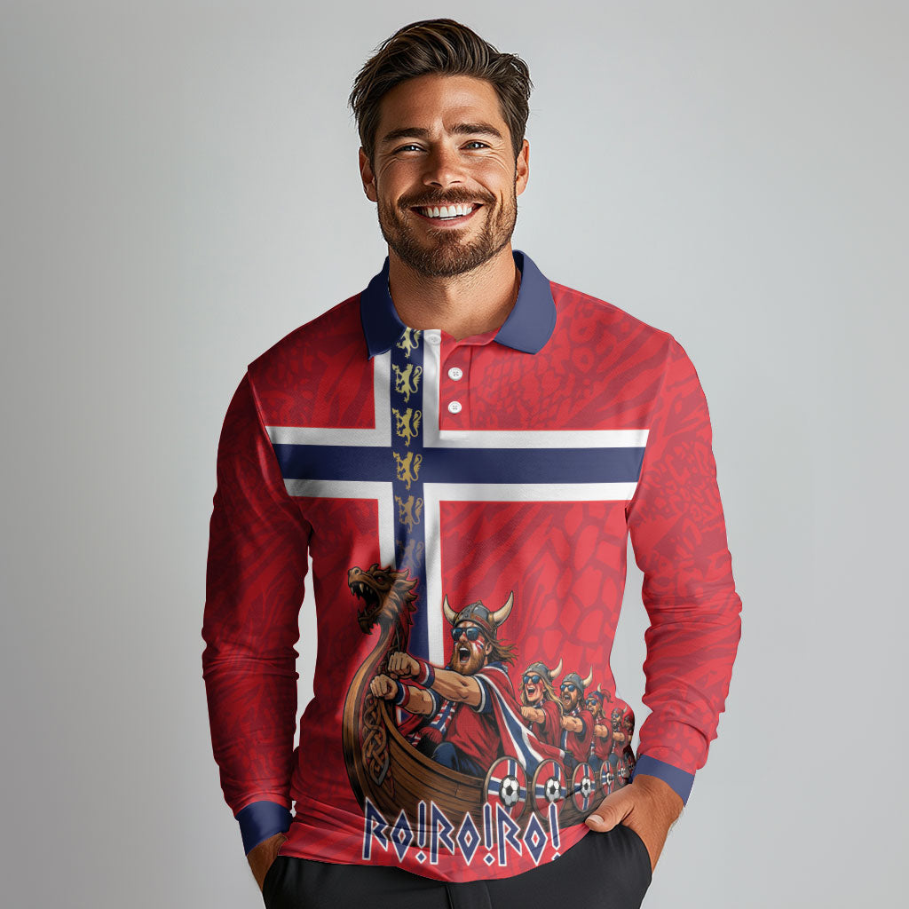 Custom Norway Viking Row - Alt for Norge Long Sleeve Polo Shirt Norge Football Supporter Flag Edition