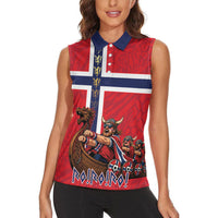Custom Norway Viking Row - Alt for Norge Women Sleeveless Polo Shirt Norge Football Supporter Flag Edition
