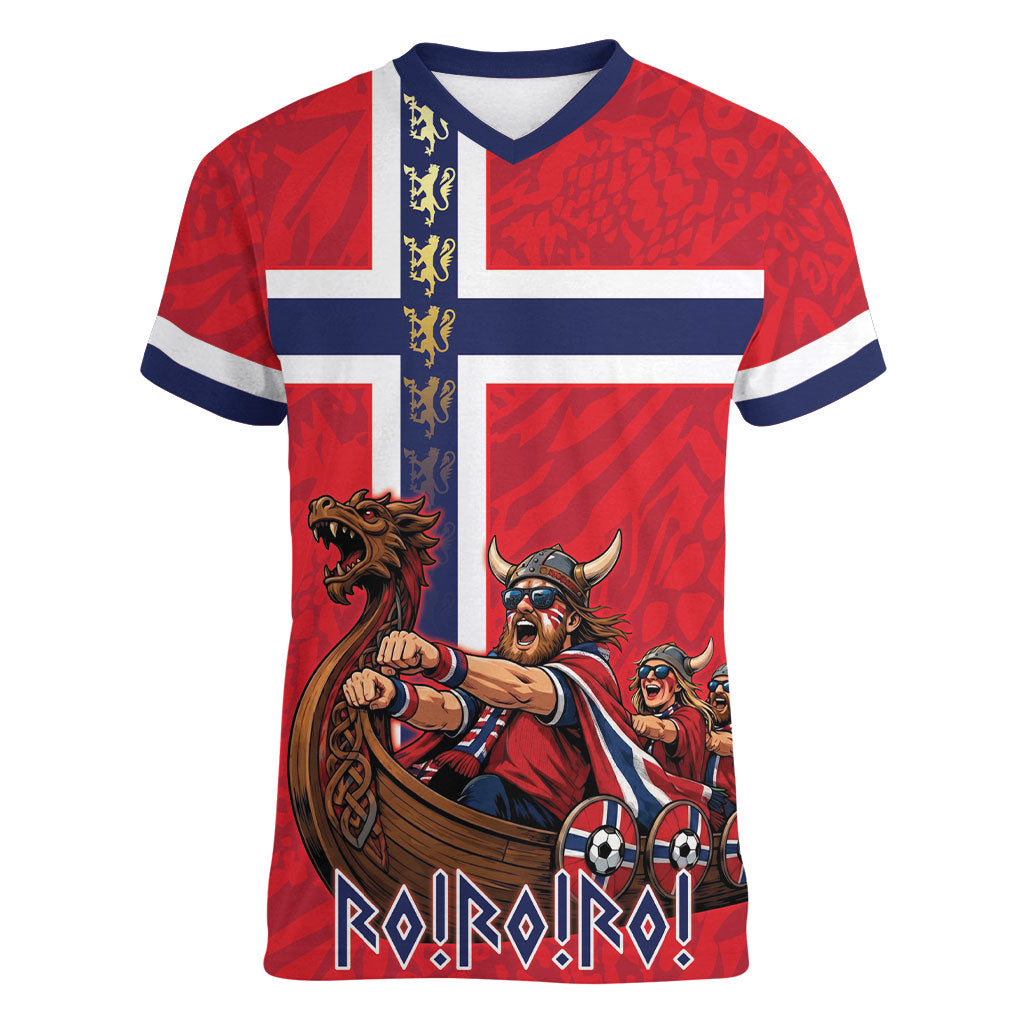Custom Norway Viking Row - Alt for Norge Women V-Neck T-Shirt Norge Football Supporter Flag Edition