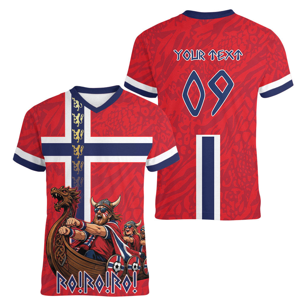 Custom Norway Viking Row - Alt for Norge Women V-Neck T-Shirt Norge Football Supporter Flag Edition