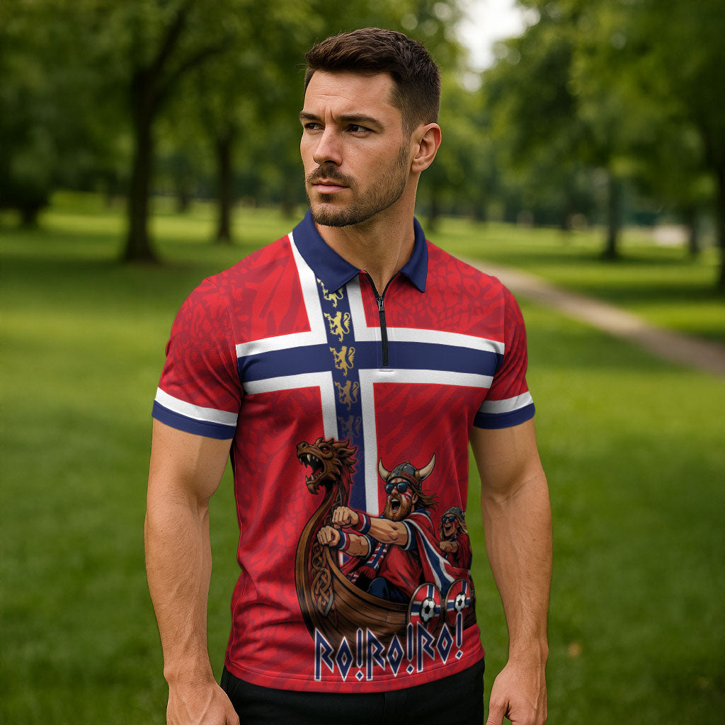 Custom Norway Viking Row - Alt for Norge Zipper Polo Shirt Norge Football Supporter Flag Edition