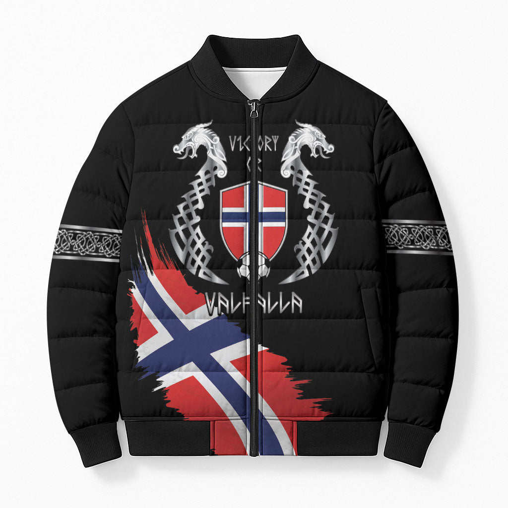 Victory or Valhalla Norway Football Personalized Bomber Puffer Jacket Norge Football Supporter