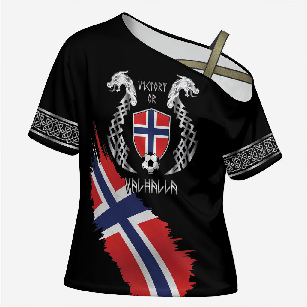 Victory or Valhalla Norway Football Personalized Cross Shoulder Shirt Norge Football Supporter