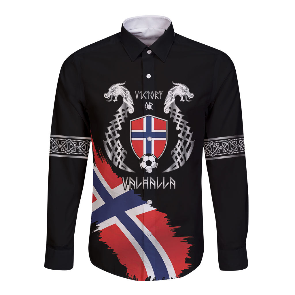 Victory or Valhalla Norway Football Personalized Long Sleeve Button Shirt Norge Football Supporter