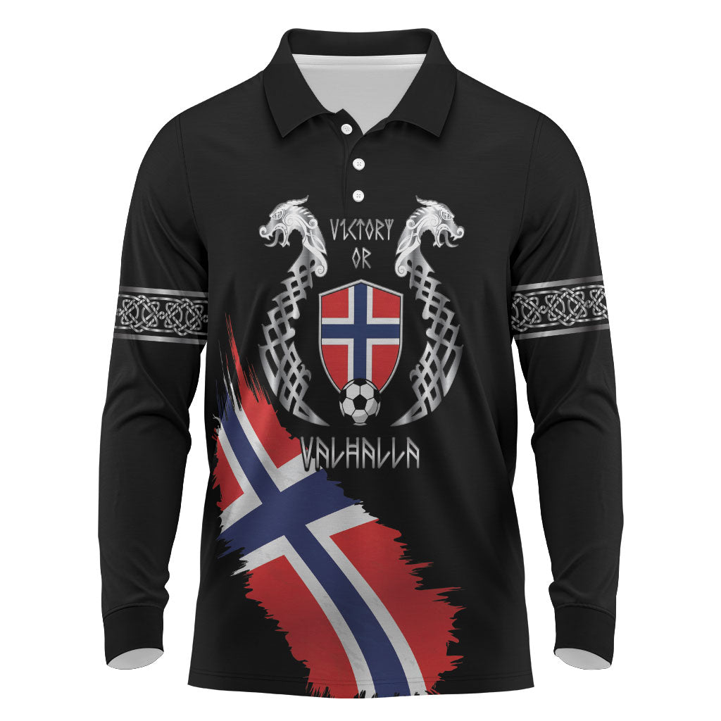 Victory or Valhalla Norway Football Personalized Long Sleeve Polo Shirt Norge Football Supporter