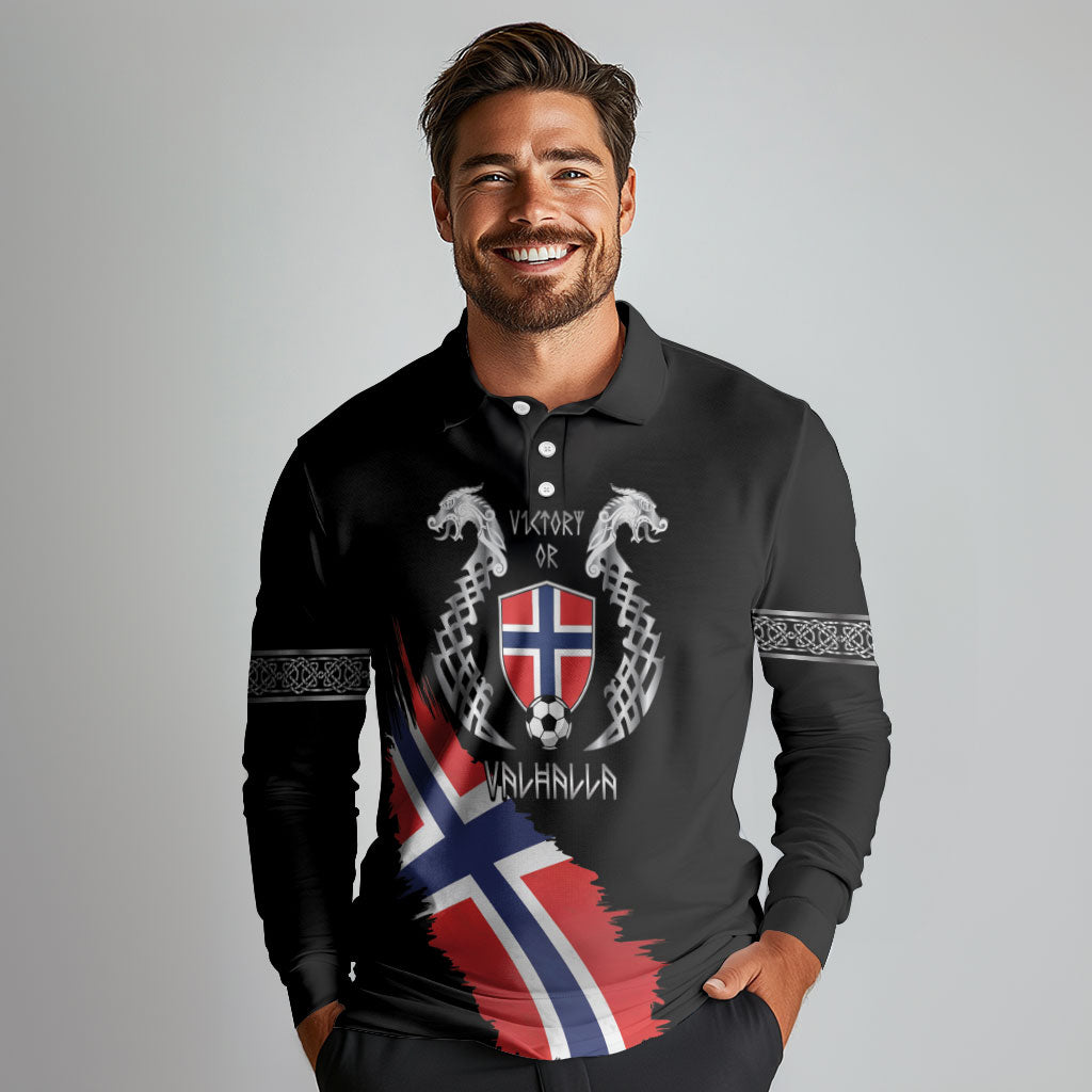 Victory or Valhalla Norway Football Personalized Long Sleeve Polo Shirt Norge Football Supporter