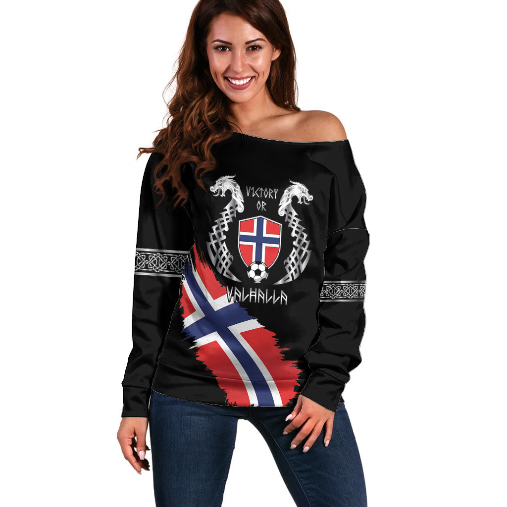 Victory or Valhalla Norway Football Personalized Off Shoulder Sweater Norge Football Supporter