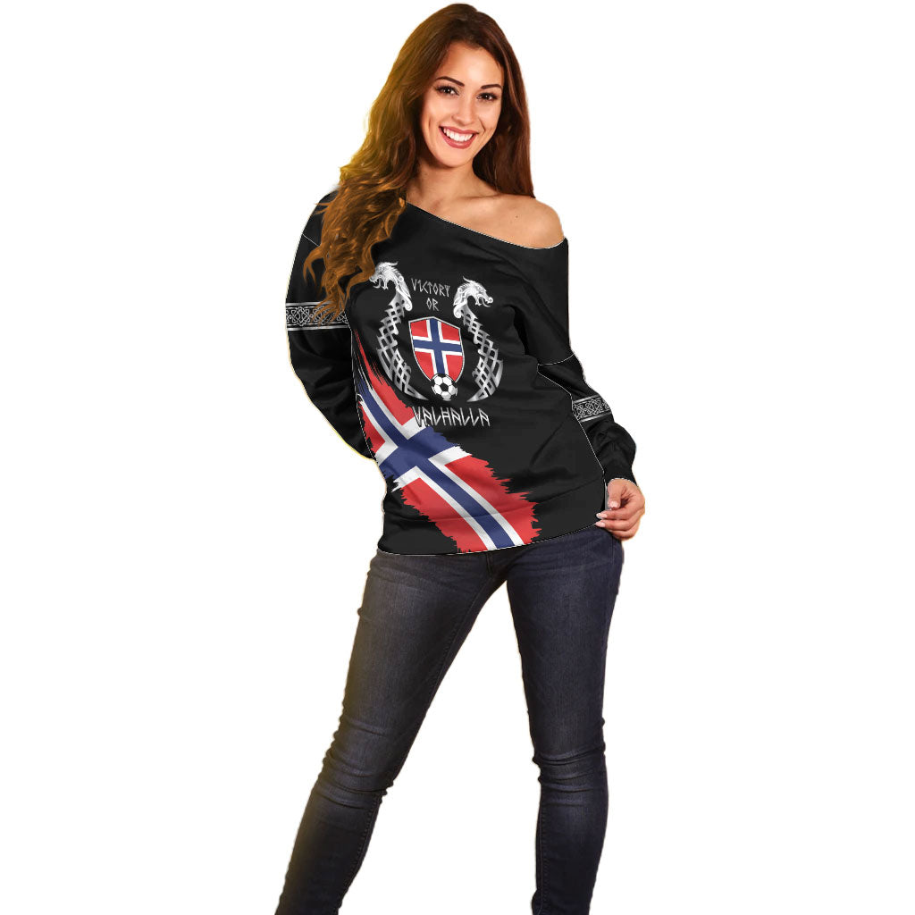 Victory or Valhalla Norway Football Personalized Off Shoulder Sweater Norge Football Supporter