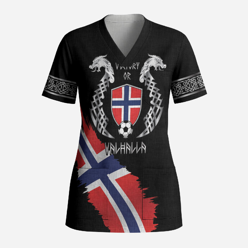 Victory or Valhalla Norway Football Personalized Scrub Top Norge Football Supporter