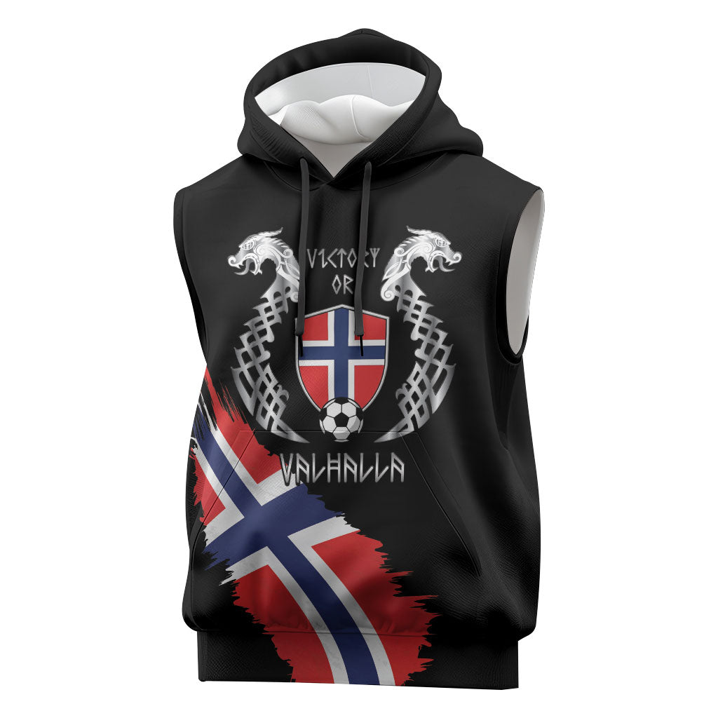Victory or Valhalla Norway Football Personalized Sleeveless Hoodie Norge Football Supporter