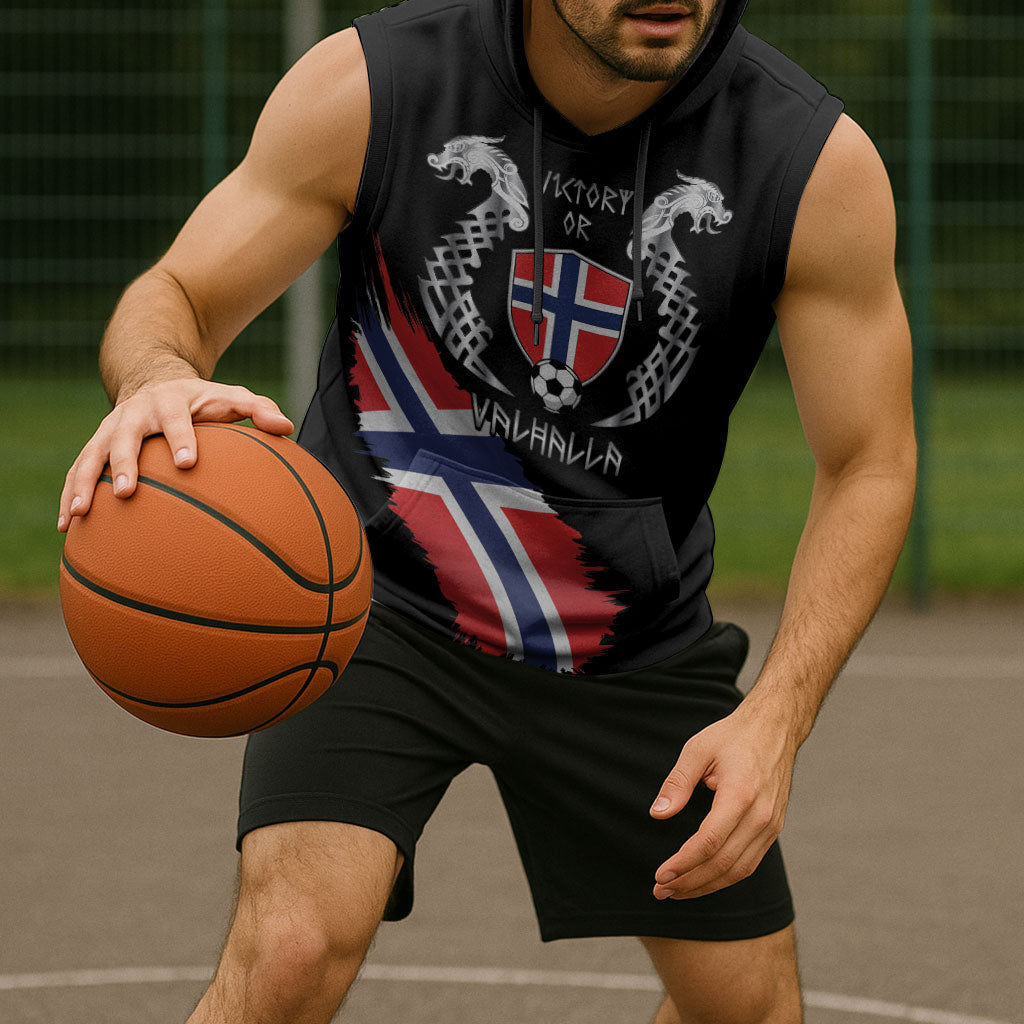 Victory or Valhalla Norway Football Personalized Sleeveless Hoodie Norge Football Supporter