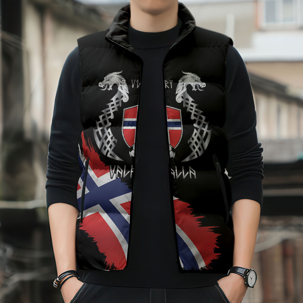 Victory or Valhalla Norway Football Personalized Sleeveless Puffer Jacket Norge Football Supporter