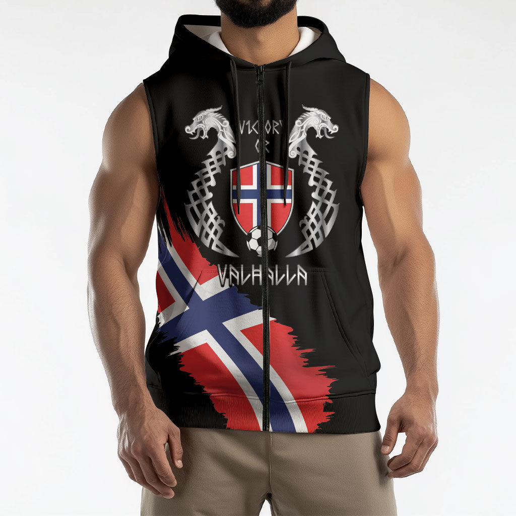 Victory or Valhalla Norway Football Personalized Sleeveless Zip Hoodie Norge Football Supporter